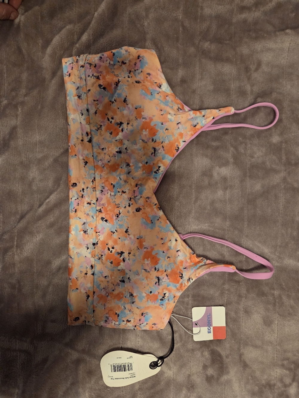 PrAna Swim Top Reversible Pink/ Colorful Watercolor Print.